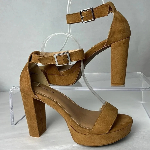 Torrid Platform Tapered Heel Sandal Adjustable Ankle Strap Brown Size 8.5WW - Picture 2 of 16